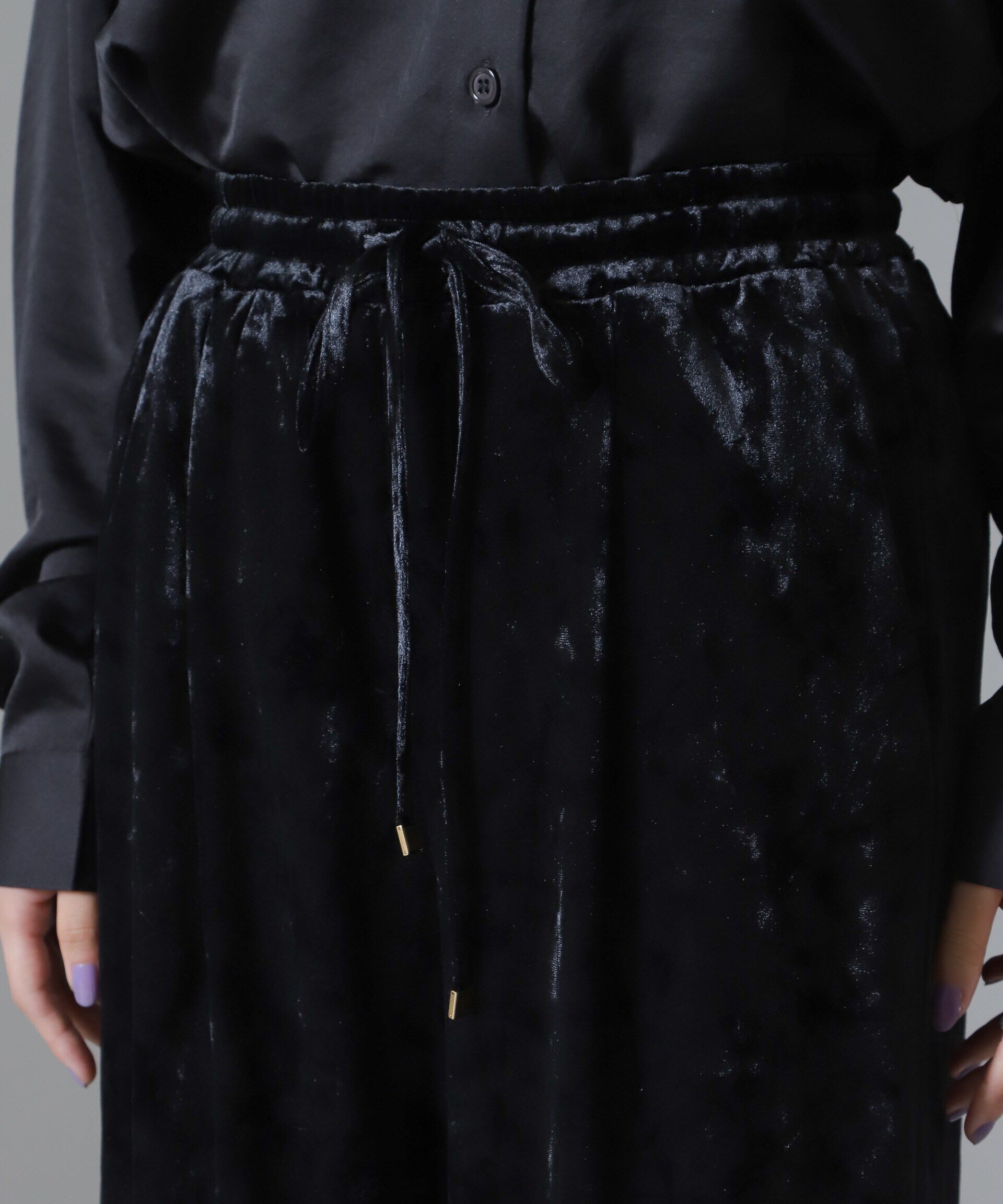 nano･universe「ベロアイージーワイドパンツ（セットアップ可）」|チノ|