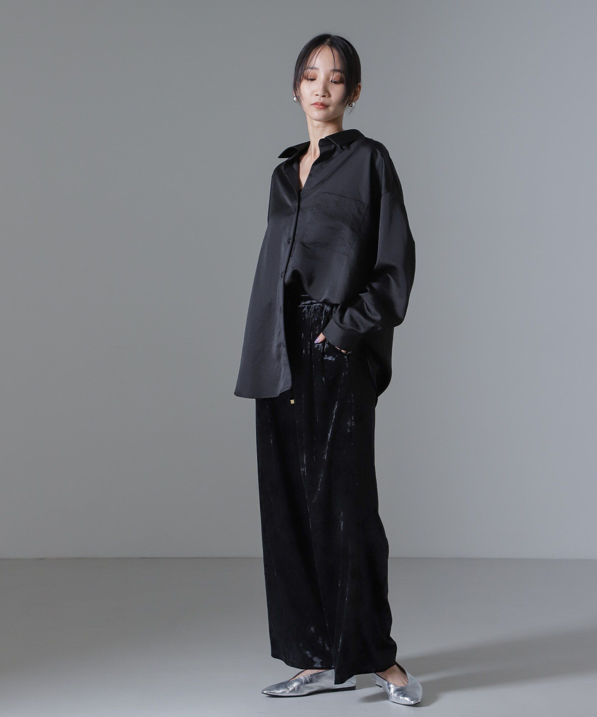 nano･universe「ベロアイージーワイドパンツ（セットアップ可）」|チノ|