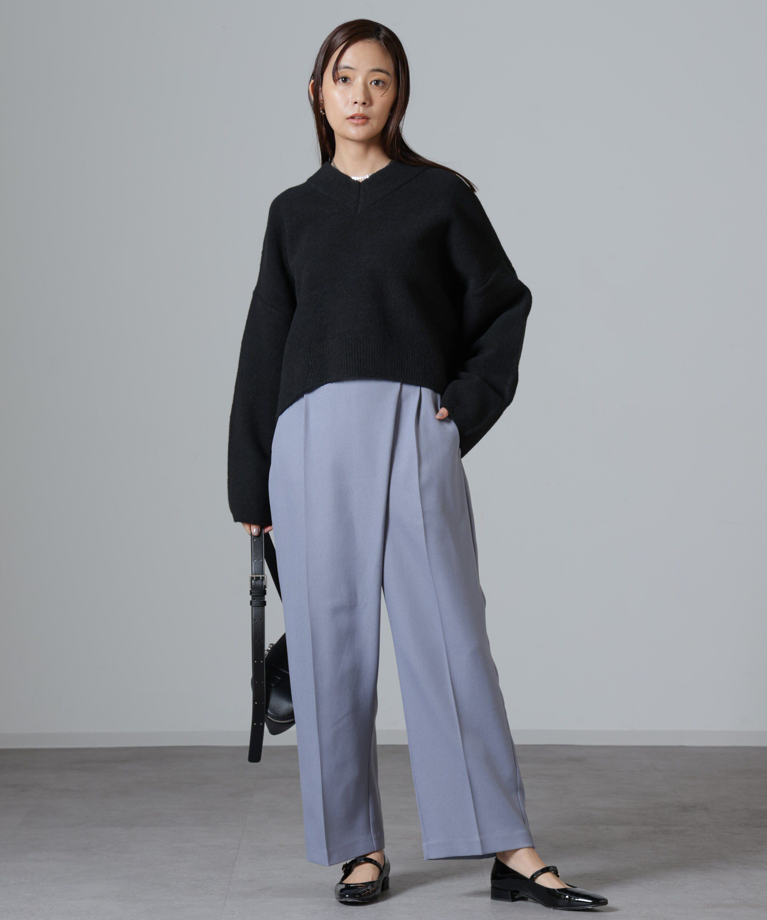 nano･universe「ウール混圧縮ニットワイドVネックプルオーバー」|ニット・セーター|