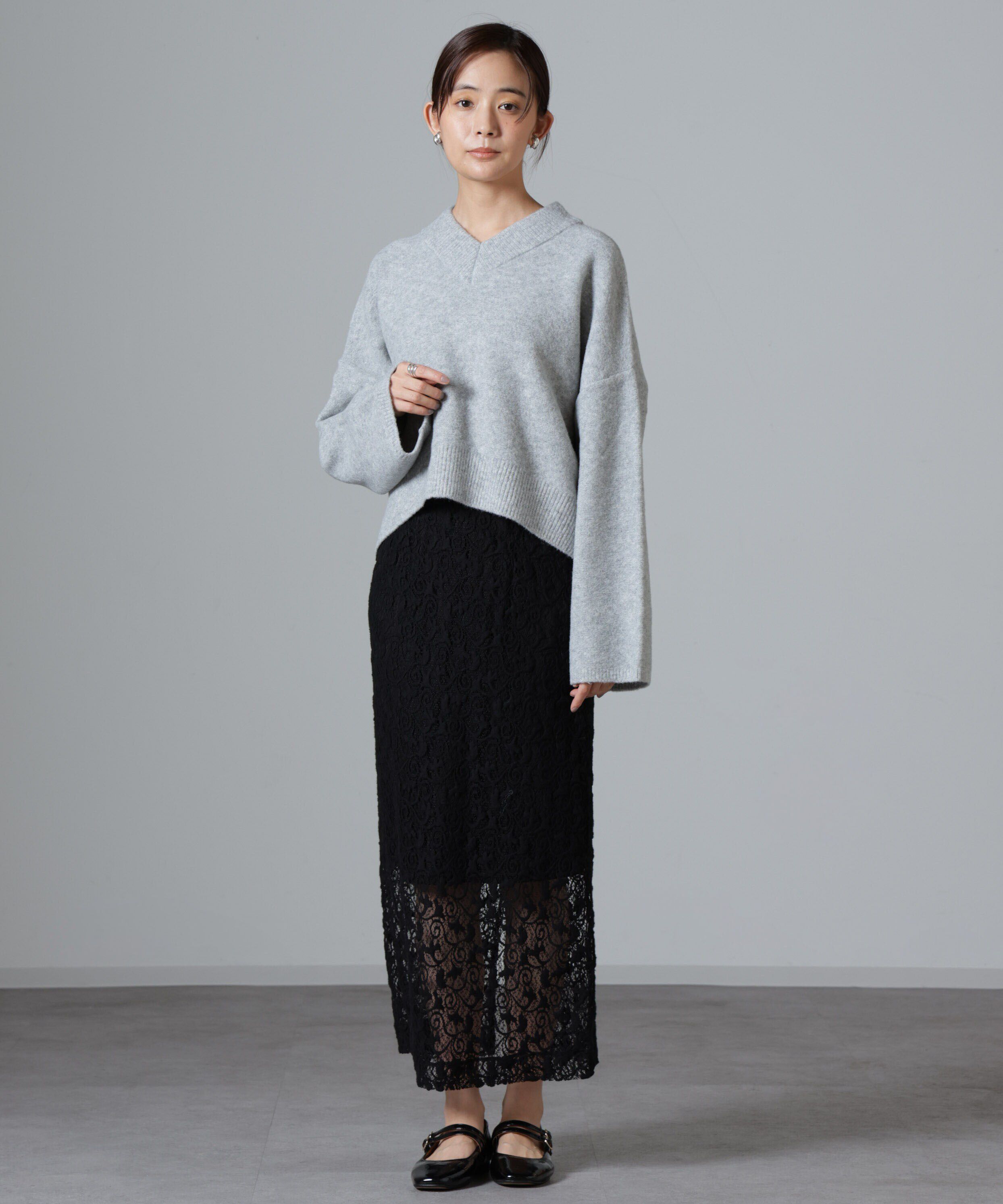 nano･universe「ウール混圧縮ニットワイドVネックプルオーバー」|ニット・セーター|