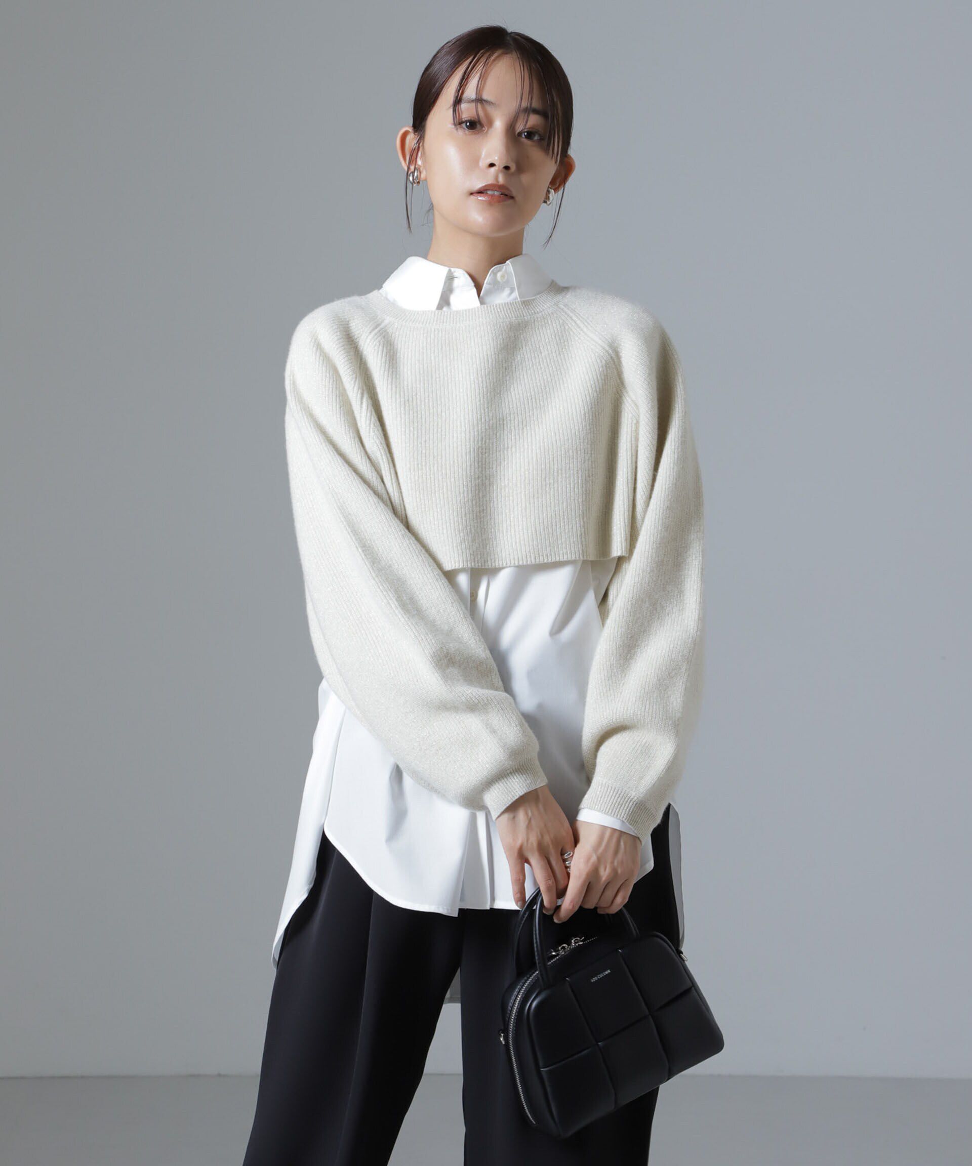 nano･universe「片畔ラメショートニットプルオーバー」|ニット・セーター|