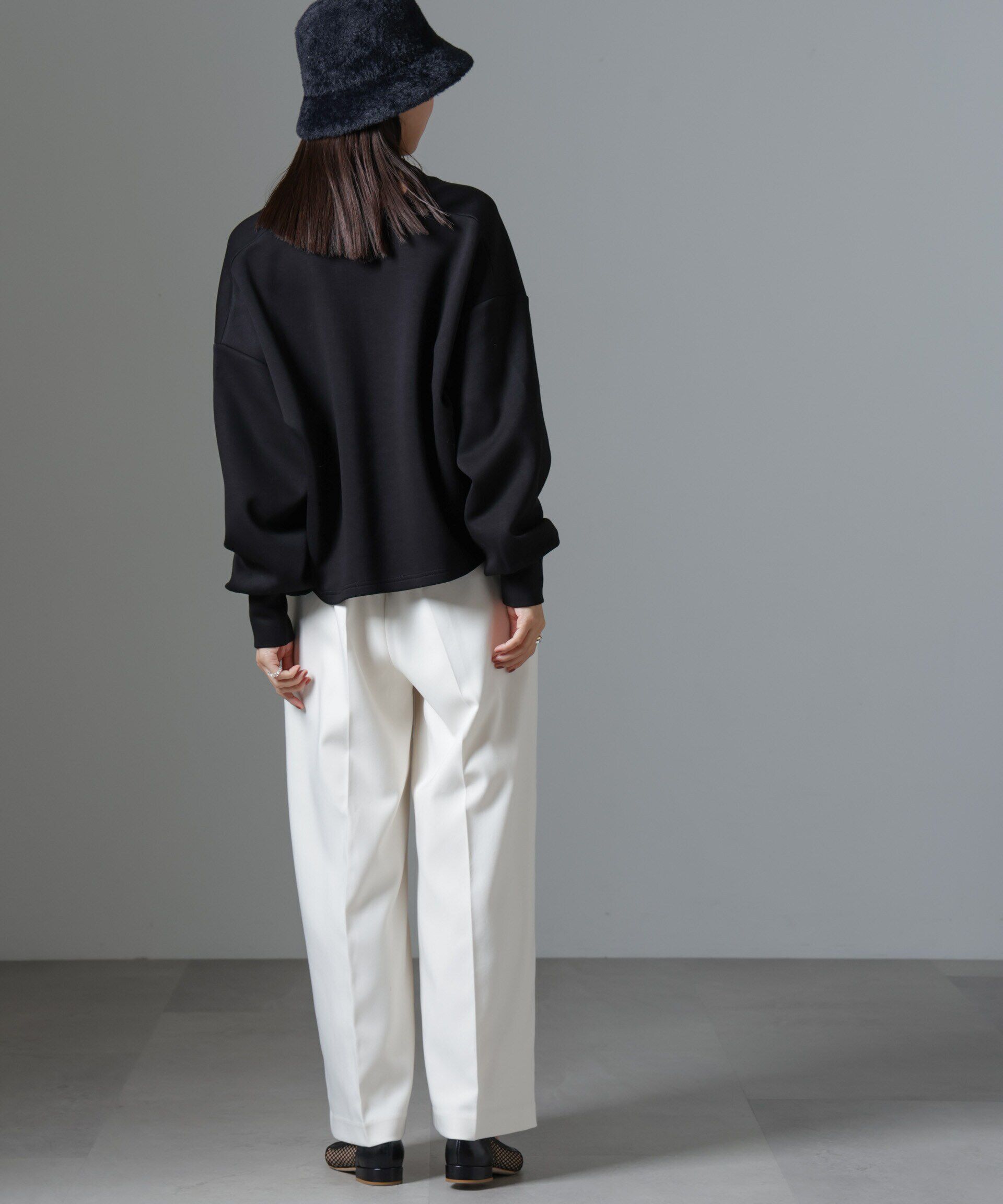 nano･universe「裏起毛ダンボールカットキーネックトップス（セットアップ可）」|Tシャツ・カットソー|