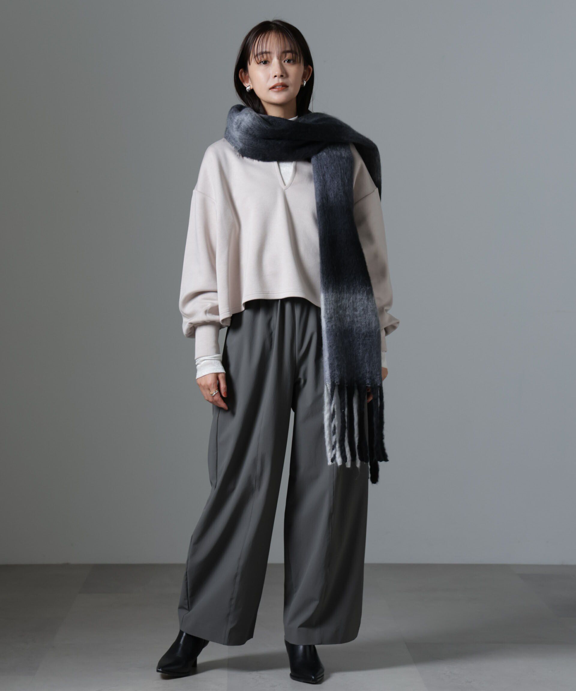 nano･universe「裏起毛ダンボールカットキーネックトップス（セットアップ可）」|Tシャツ・カットソー|