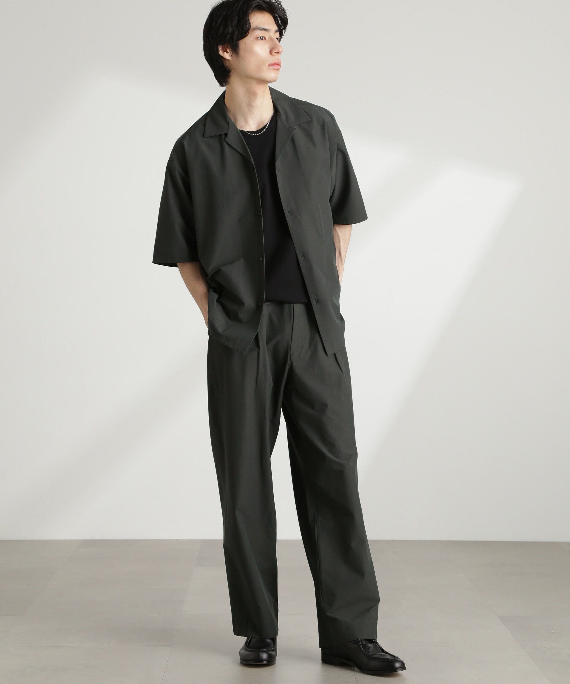 nano･universe「ストレッチワイドオープンカラーシャツ 半袖(セットアップ可)」|シャツ・ブラウス|