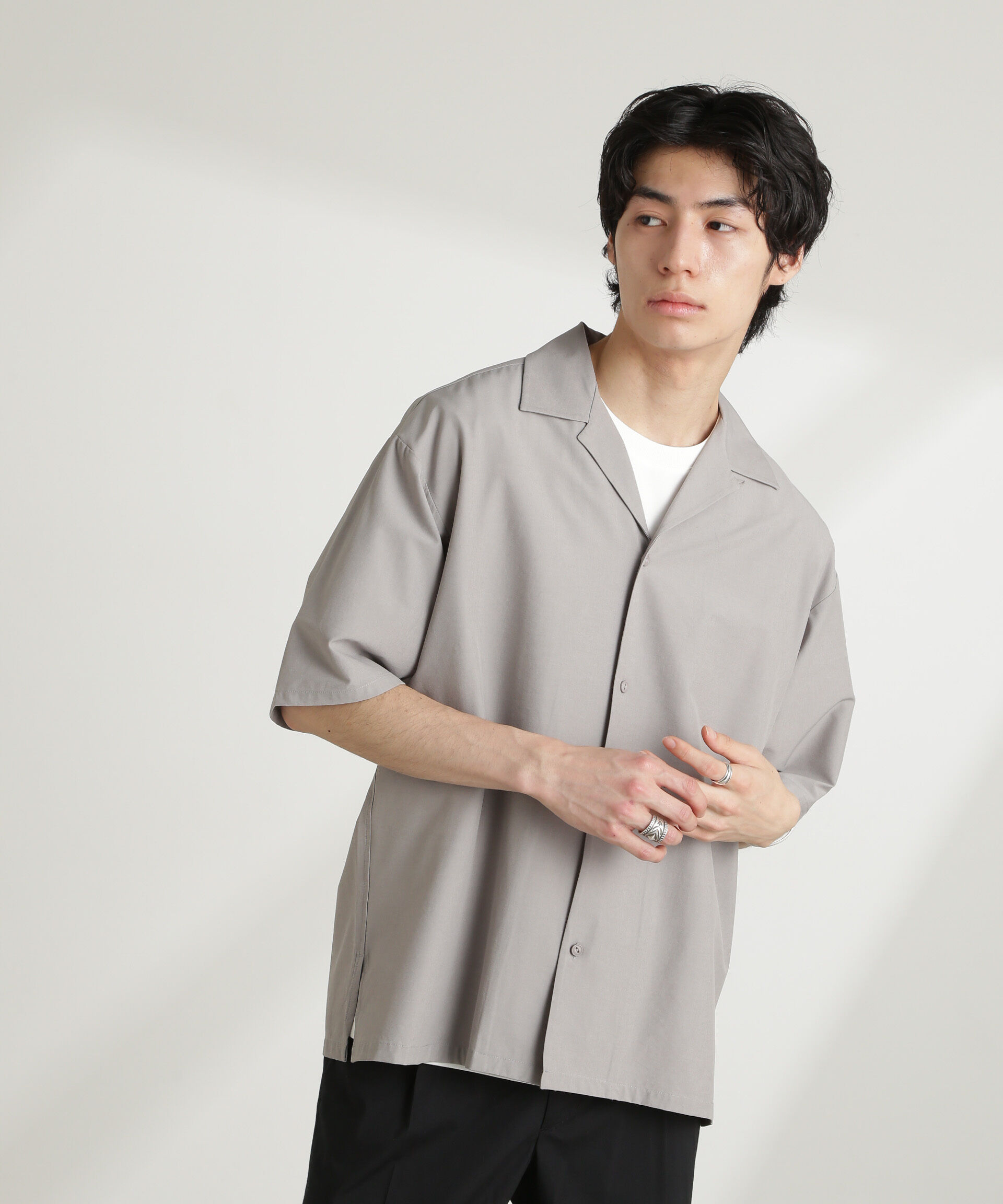 nano･universe「ストレッチワイドオープンカラーシャツ 半袖(セットアップ可)」|シャツ・ブラウス|