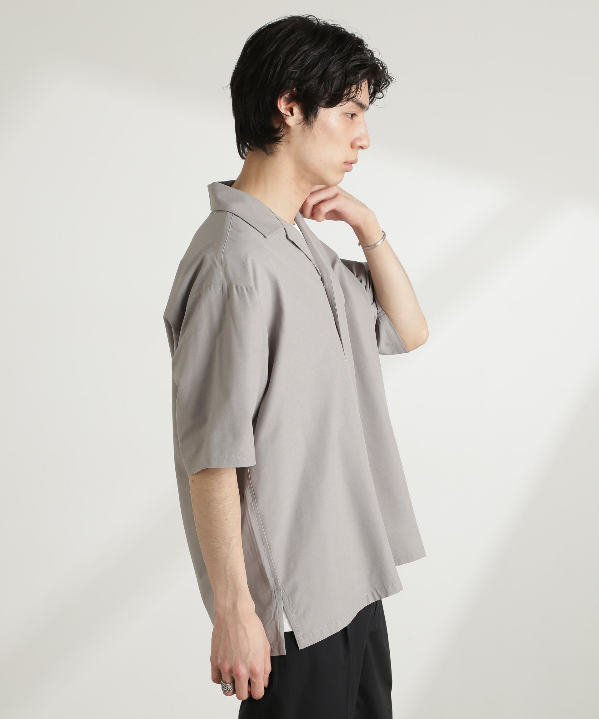 nano･universe「ストレッチワイドオープンカラーシャツ 半袖(セットアップ可)」|シャツ・ブラウス|