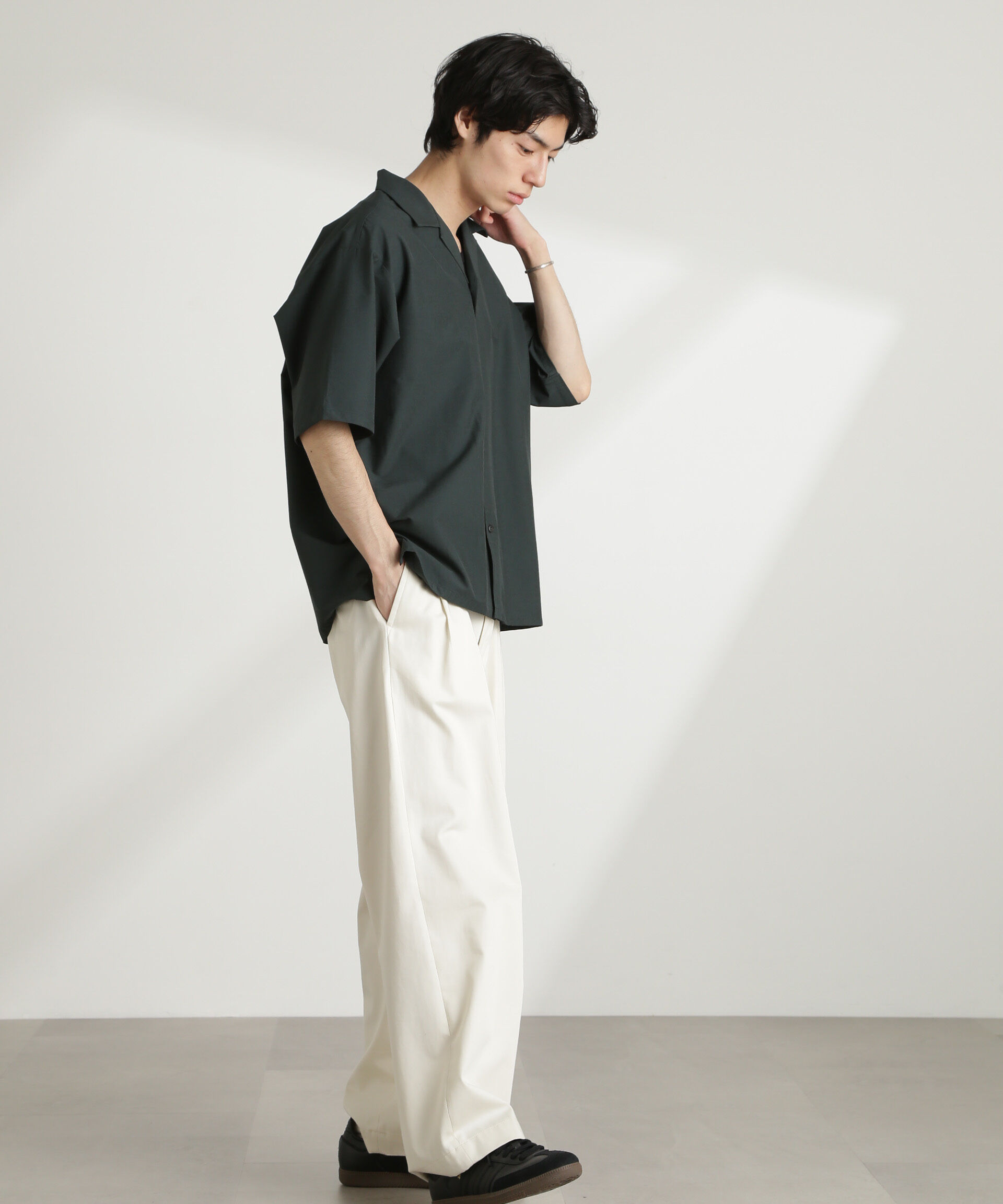 nano･universe「ストレッチワイドオープンカラーシャツ 半袖(セットアップ可)」|シャツ・ブラウス|