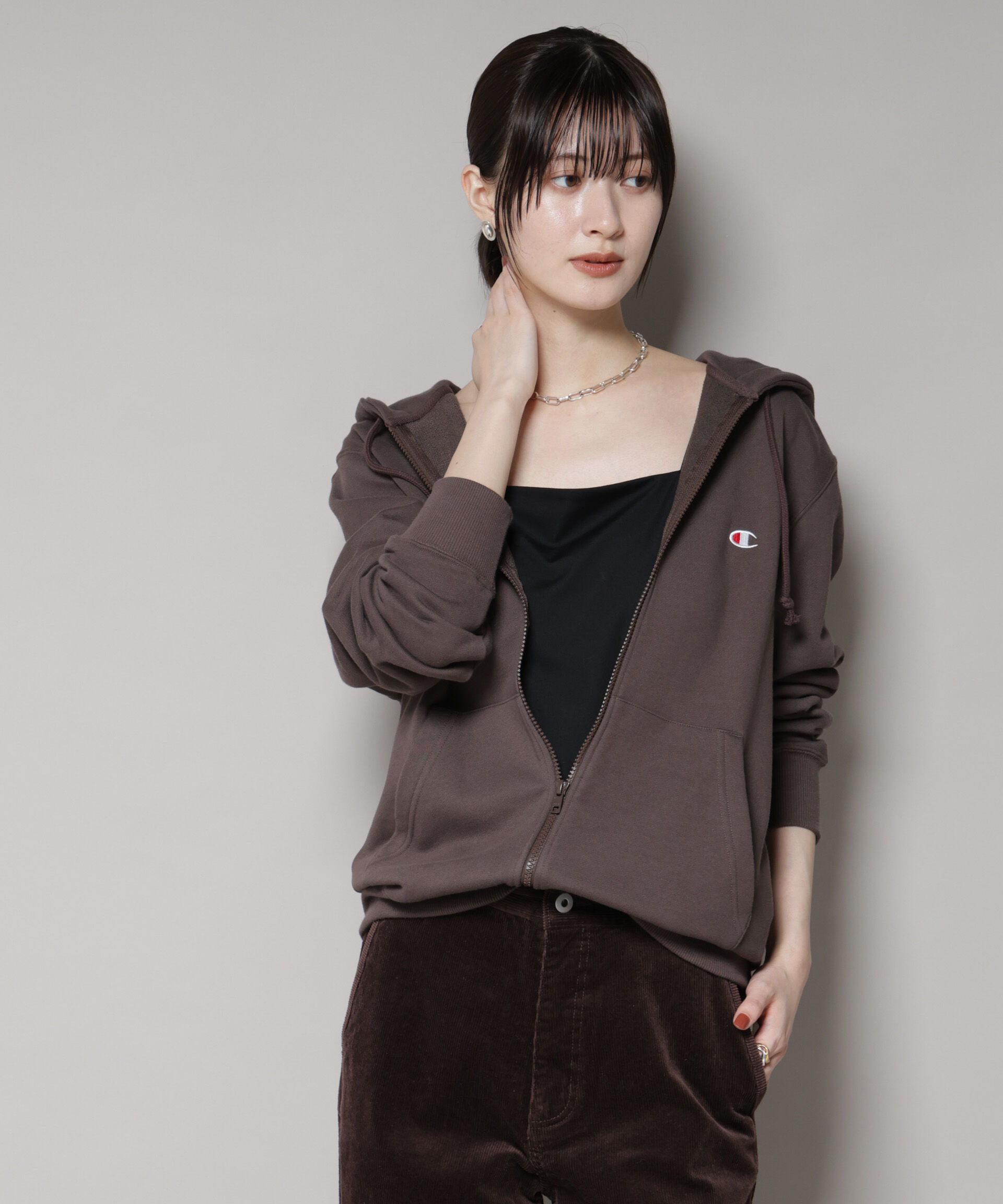 nano･universe「Champion/ZIP HOODED SWEATSHIRT」|Tシャツ・カットソー|ブラウン