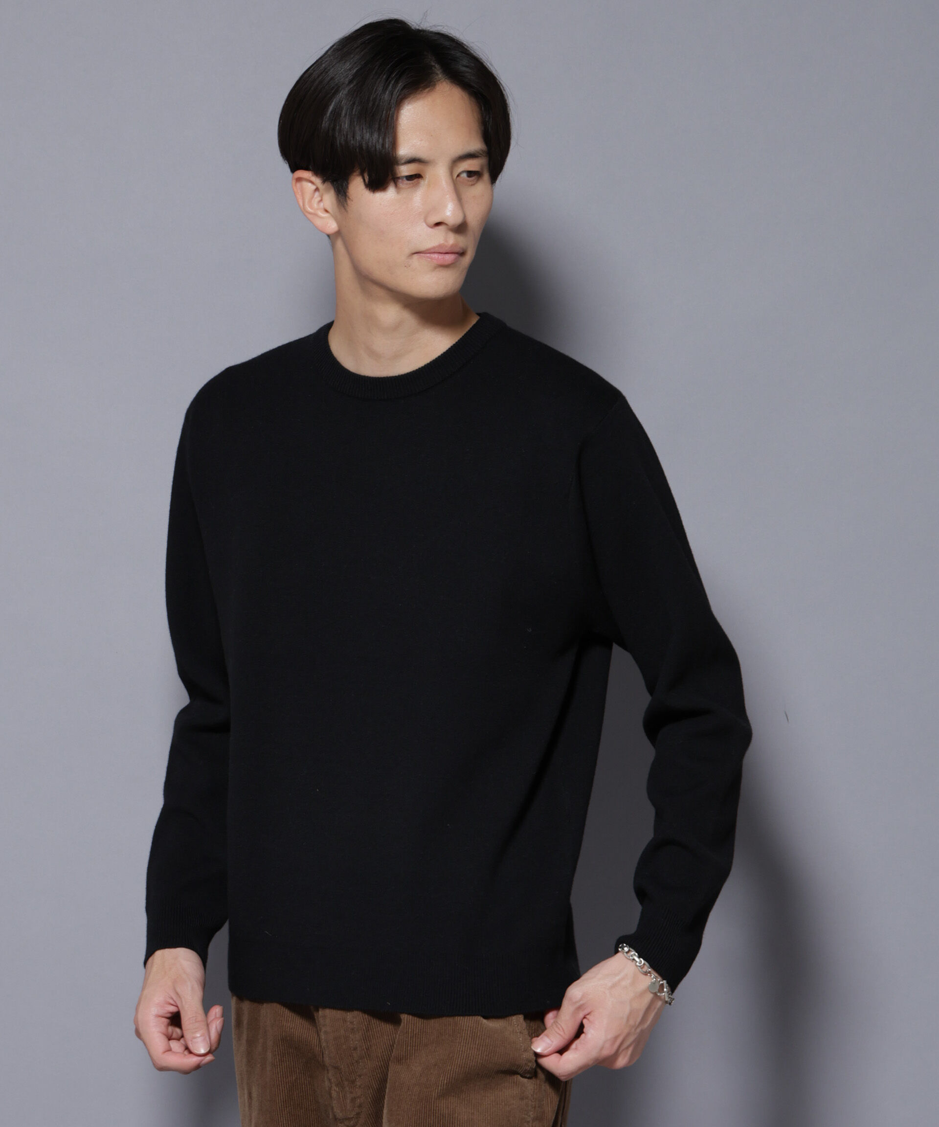 nano･universe「シルク混クルーネックニット」|ニット・セーター|ブラック