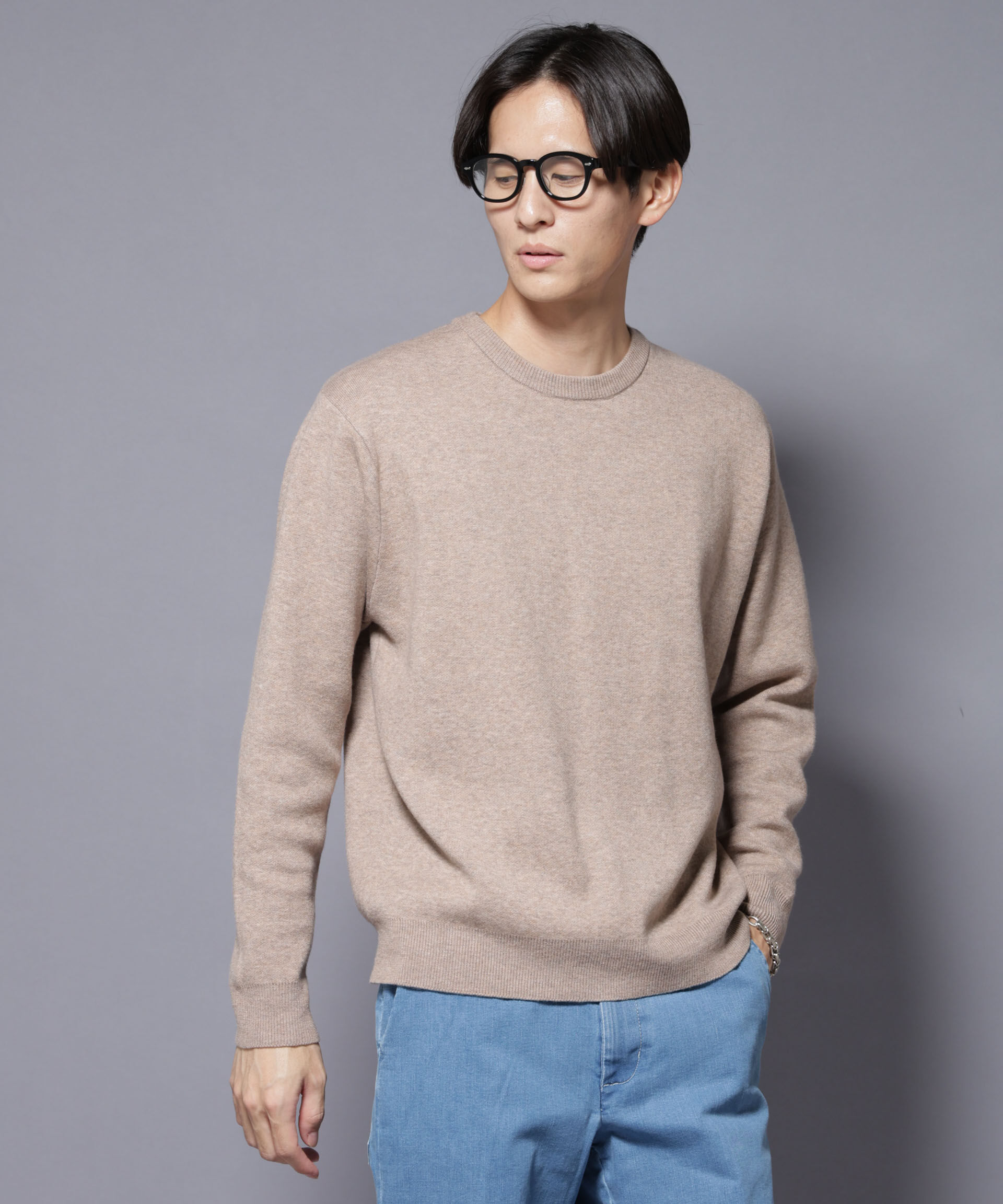 nano･universe「シルク混クルーネックニット」|ニット・セーター|ライトベージ 1