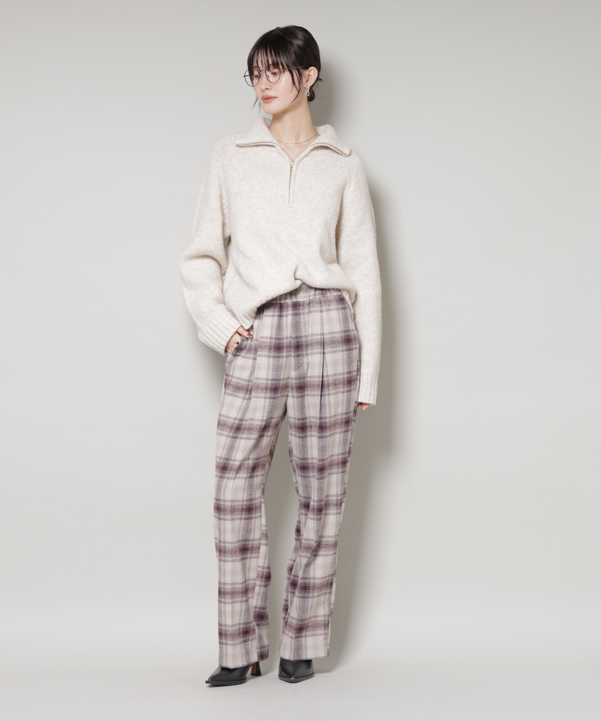 nano･universe「オンブレーチェックタックパンツ(セットアップ可)」|チノ|