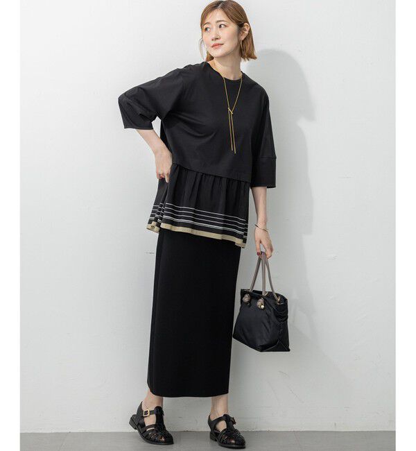 23区「【汗じみ防止加工】スカーフプリントコンビ ヘムデザイン チュニック」|Tシャツ・カットソー|