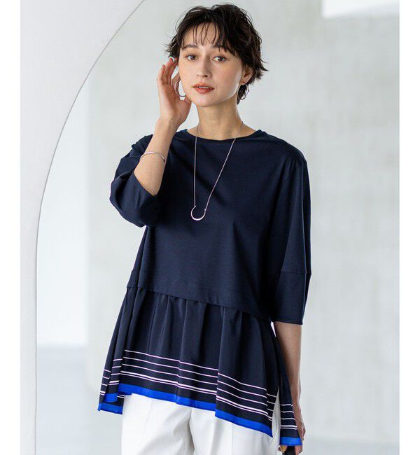 23区「【汗じみ防止加工】スカーフプリントコンビ ヘムデザイン チュニック」|Tシャツ・カットソー|ﾈｲﾋﾞｰ&times;ﾐ