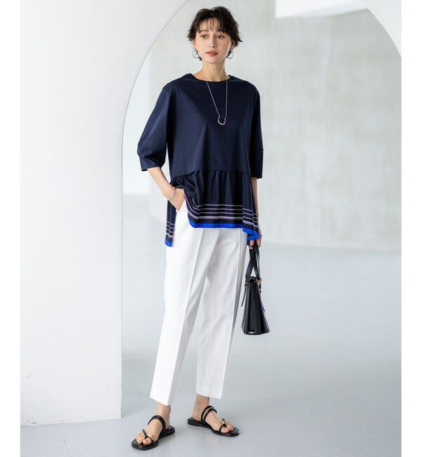 23区「【汗じみ防止加工】スカーフプリントコンビ ヘムデザイン チュニック」|Tシャツ・カットソー|