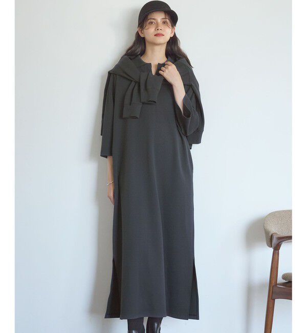 23区「【SLOW/一部店舗限定】ライトダンボール スキッパー ワンピース」|ワンピース|ネイビー系