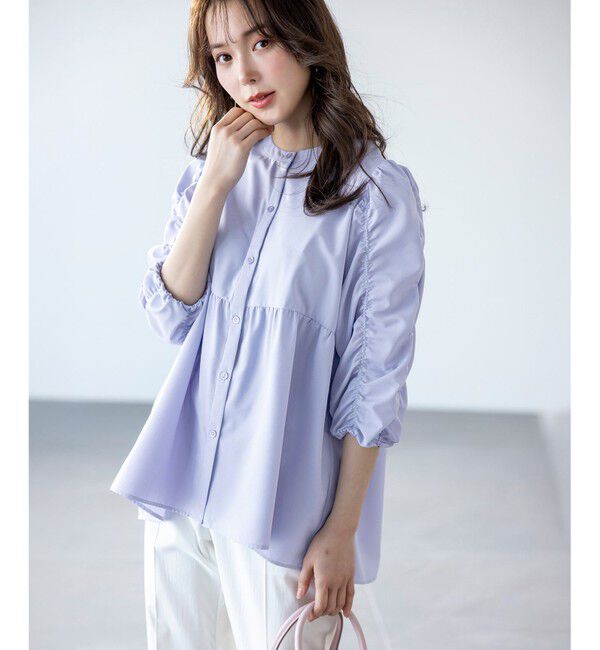 ANY SIS「【洗える】ギャザースリーブ ブラウス」|シャツ・ブラウス|ライトブルー