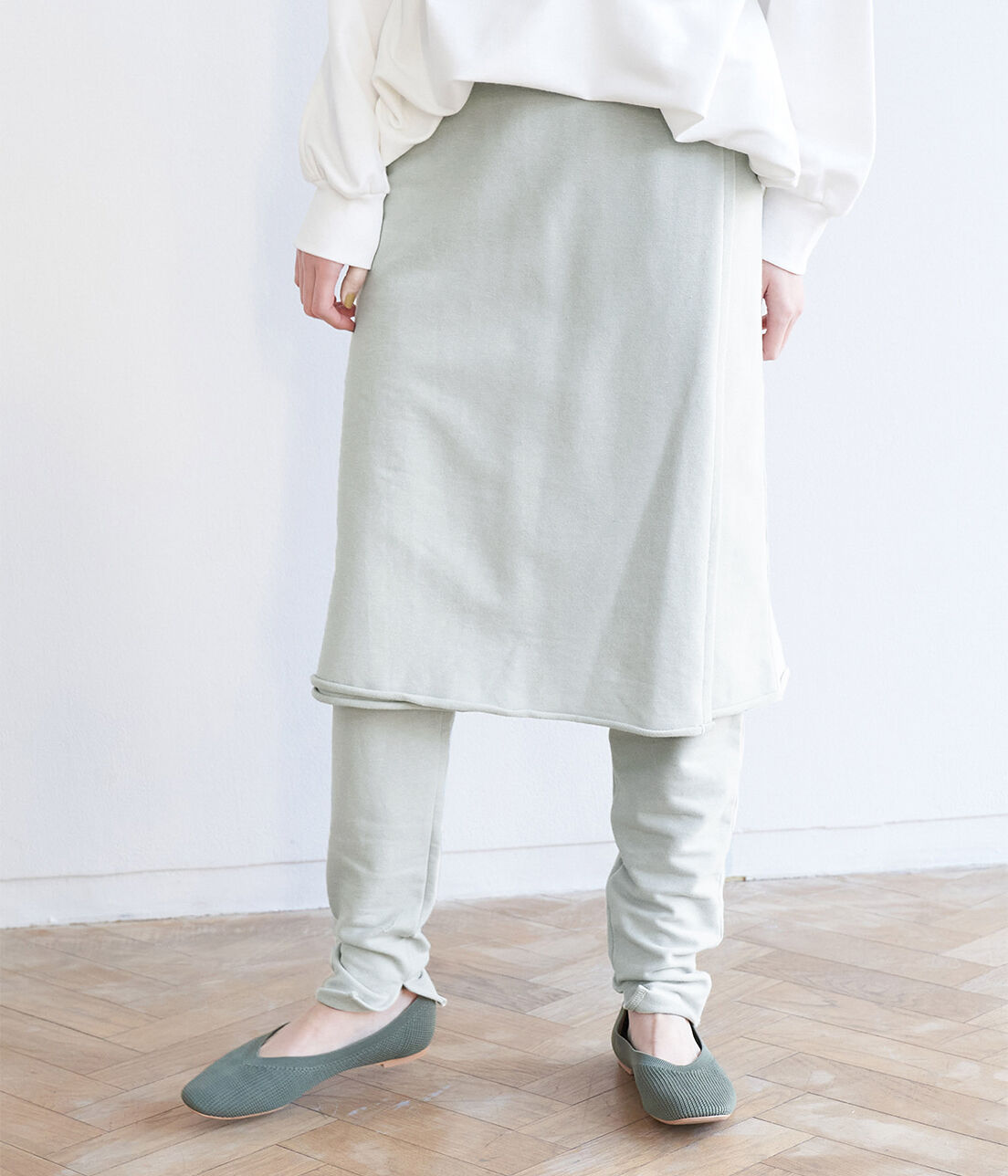 Rope&rsquo;Picnic「【マシュマロタッチ】裏毛レギンス付きスカート」|スカート|グリーン系(35)