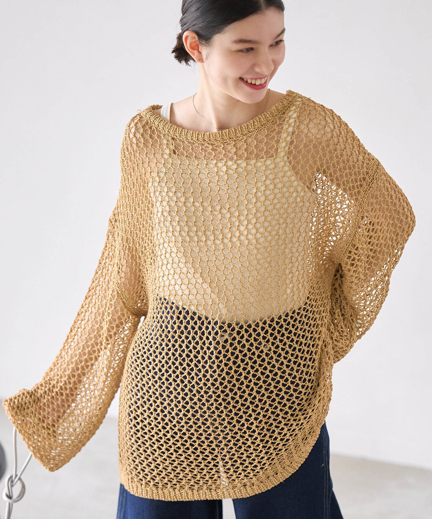 ROPE' PICNIC R「メッシュニットトップス」|ニット・セーター|キャメル(25)