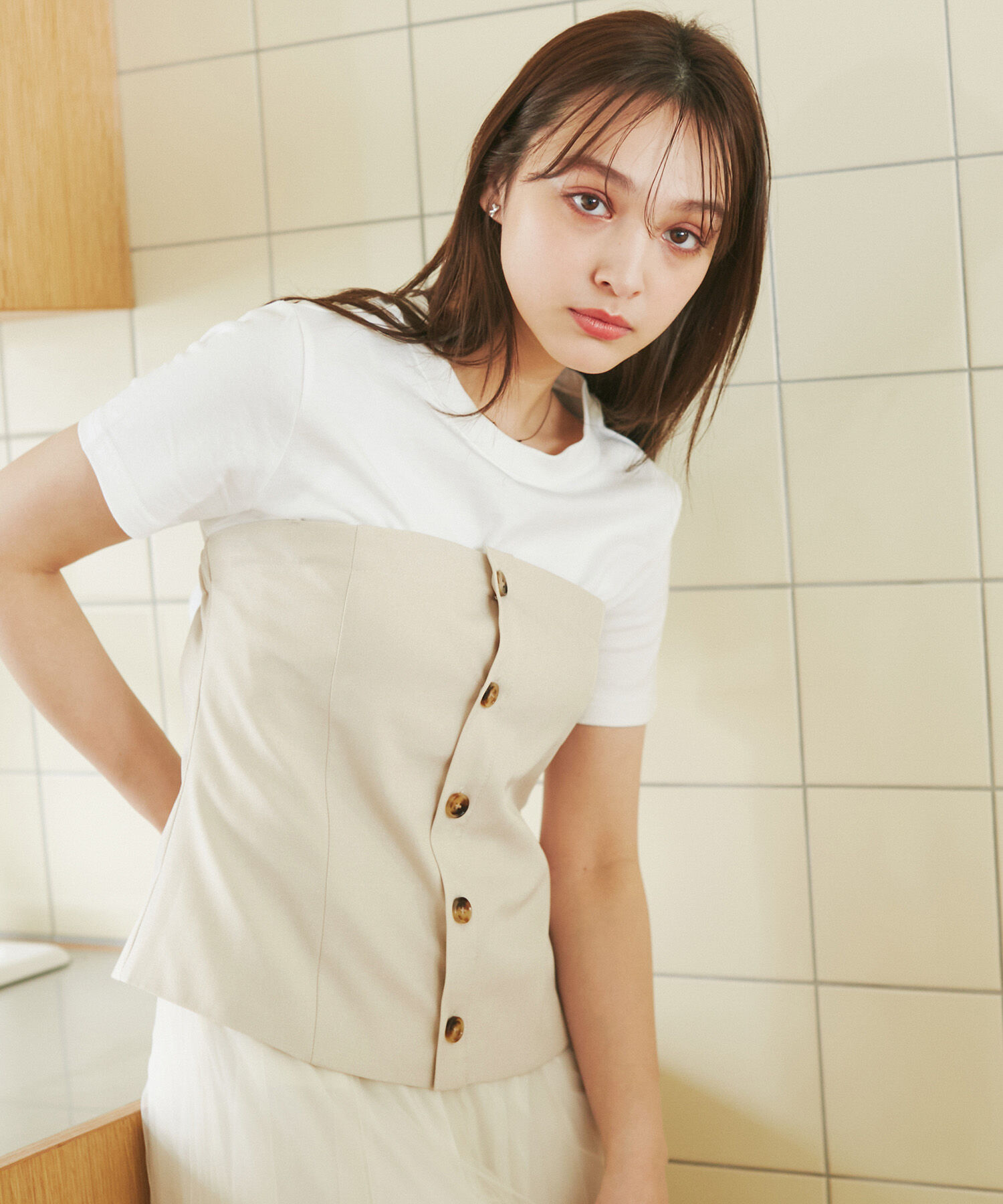 Rope&rsquo;Picnic「異素材ドッキングレイヤードトップス」|Tシャツ・カットソー|