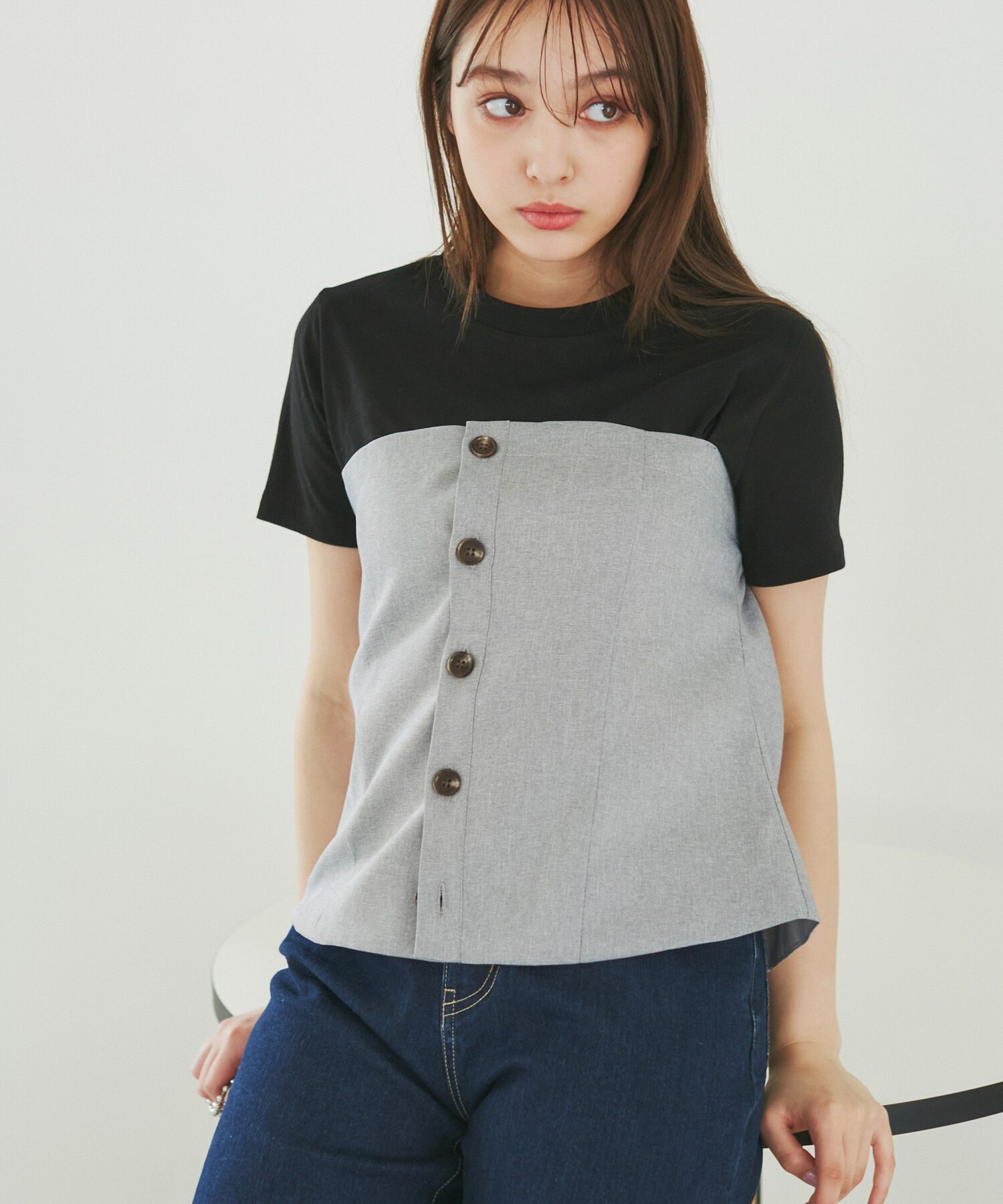 Rope&rsquo;Picnic「異素材ドッキングレイヤードトップス」|Tシャツ・カットソー|