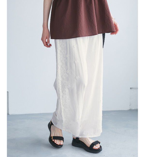 Rope&rsquo;Picnic「3D刺繍レースワイドパンツ/リンクコーデ」|チノ|オフホワイト(15)