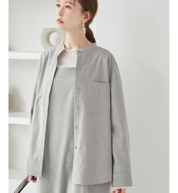 Rope&rsquo;Picnic「バンドカラーラウンドヘムストライプシャツ/セットアップ対応」|シャツ・ブラウス|