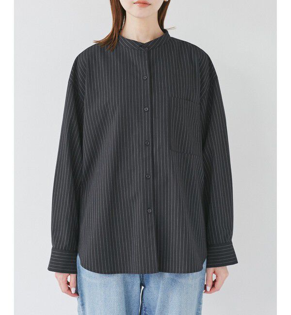 Rope&rsquo;Picnic「バンドカラーラウンドヘムストライプシャツ/セットアップ対応」|シャツ・ブラウス|