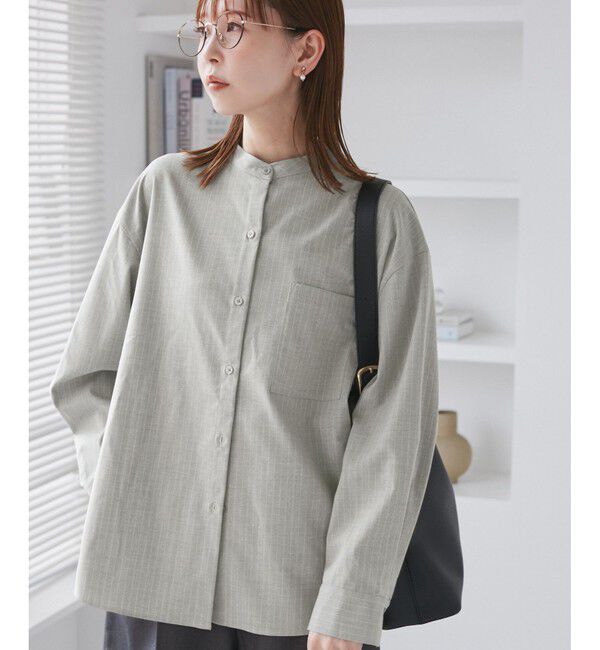 Rope&rsquo;Picnic「バンドカラーラウンドヘムストライプシャツ/セットアップ対応」|シャツ・ブラウス|