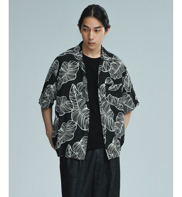 ADAM ET ROPE'「《BLACK&WHITE》ボックスシルエット アロハ シャツ」|シャツ・ブラウス|ブラック系(02)