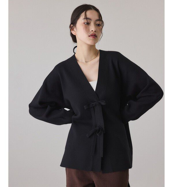 ADAM ET ROPE'「【サステナブル】マルチwayリボンミドルカーディガン」|カーディガン|ブラック(01)