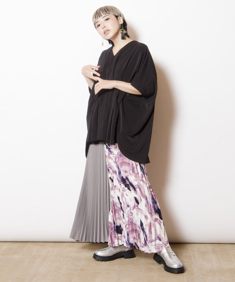  「バイカラープリントプリーツパンツ」|その他|