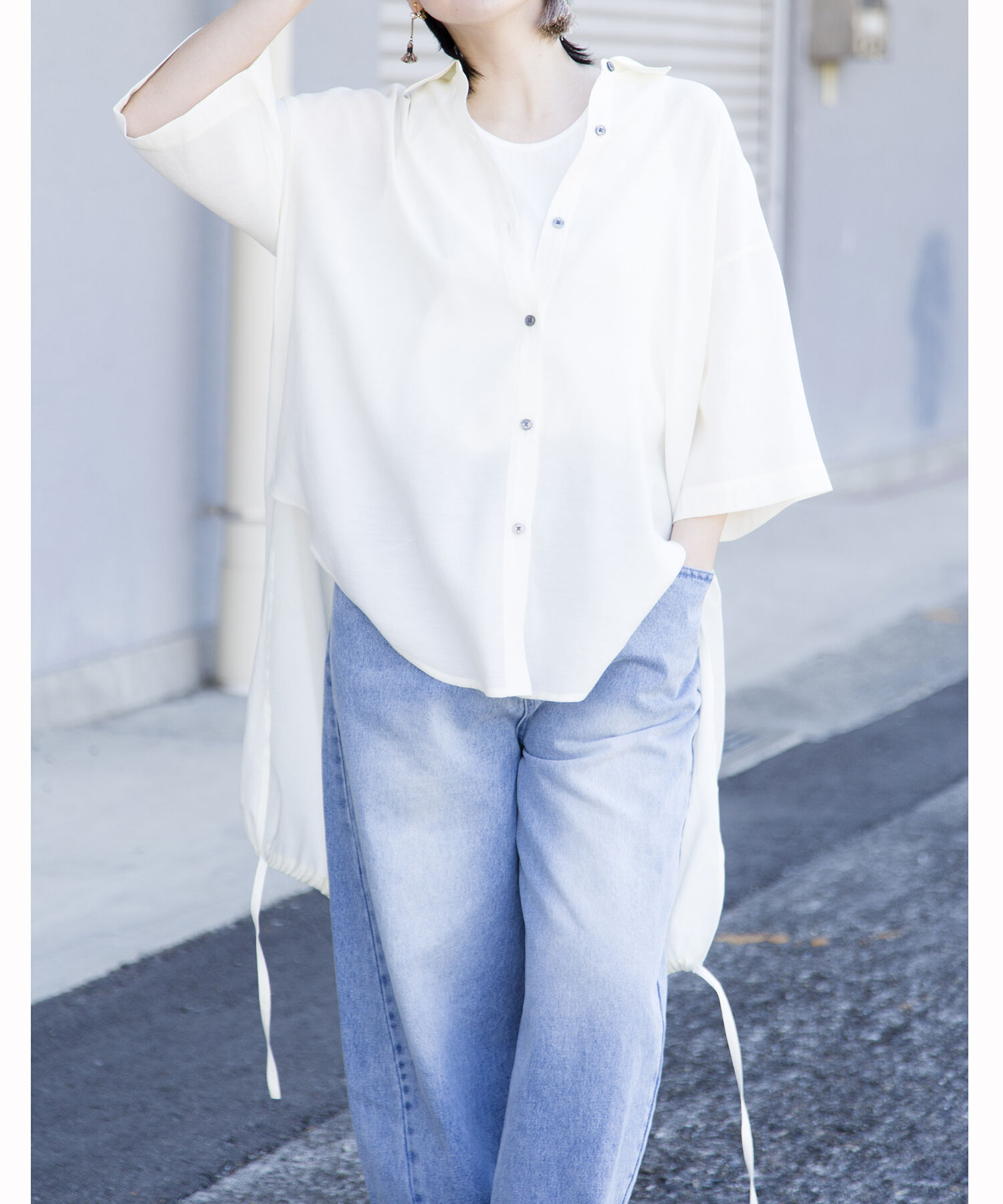  「【WEB限定アイテム】ﾊﾞｯｸﾛﾝｸﾞｷﾞｬｻﾞｰﾌﾞﾗｳｽ」|シャツ・ブラウス|