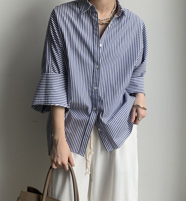  「【WEB限定】ビッグカフスシャツ」|シャツ・ブラウス|ネイビー