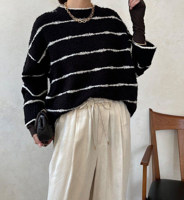  「【WEB限定】手書き風ボーダープルオーバー」|ニット・セーター|ブラック