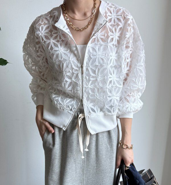  「【WEB限定】フラワーチュールジップブルゾン」|ブルゾン・スタジャン|