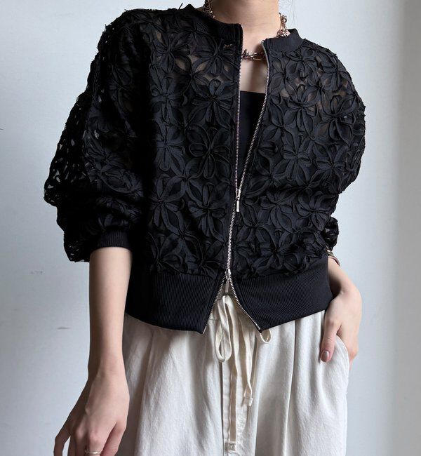  「【WEB限定】フラワーチュールジップブルゾン」|ブルゾン・スタジャン|