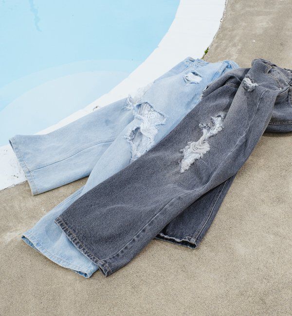  「【低身長サイズ/2サイズ展開/ウエスト調節可】レースデニムパンツ」|デニム|