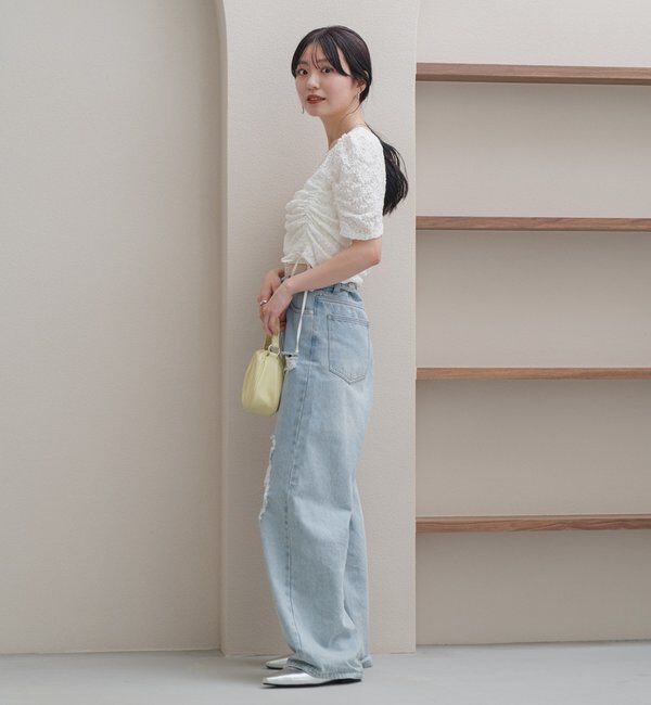  「【低身長サイズ/2サイズ展開/ウエスト調節可】レースデニムパンツ」|デニム|