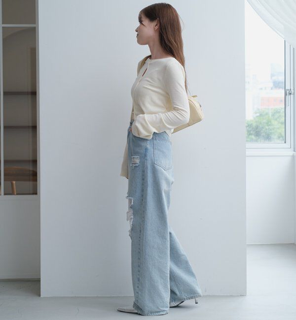  「【低身長サイズ/2サイズ展開/ウエスト調節可】レースデニムパンツ」|デニム|