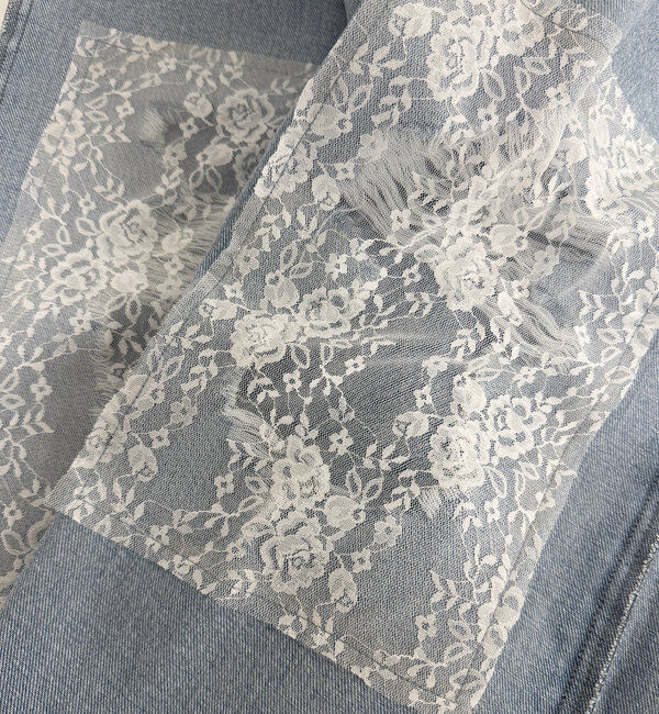  「【低身長サイズ/2サイズ展開/ウエスト調節可】レースデニムパンツ」|デニム|