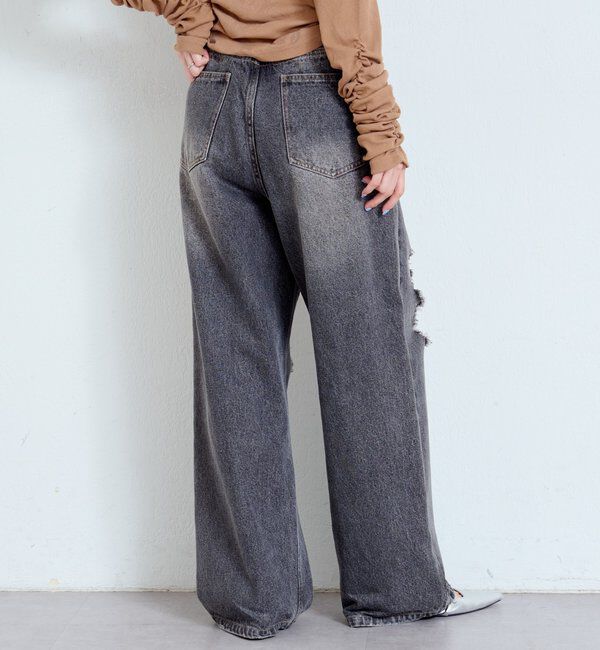  「【低身長サイズ/2サイズ展開/ウエスト調節可】レースデニムパンツ」|デニム|