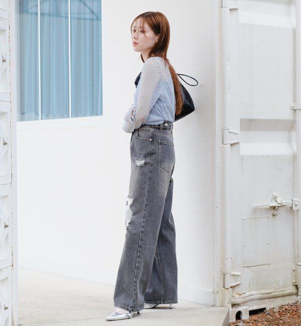  「【低身長サイズ/2サイズ展開/ウエスト調節可】レースデニムパンツ」|デニム|