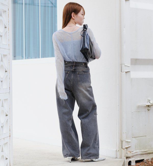  「【低身長サイズ/2サイズ展開/ウエスト調節可】レースデニムパンツ」|デニム|