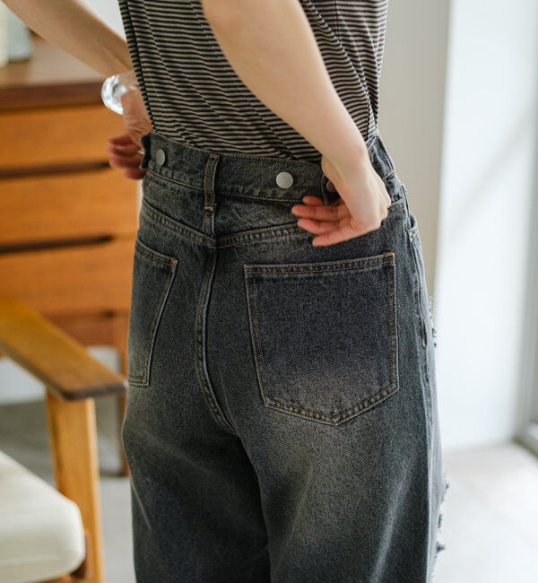  「【低身長サイズ/2サイズ展開/ウエスト調節可】レースデニムパンツ」|デニム|