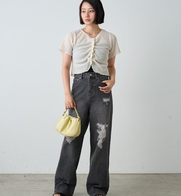  「【低身長サイズ/2サイズ展開/ウエスト調節可】レースデニムパンツ」|デニム|