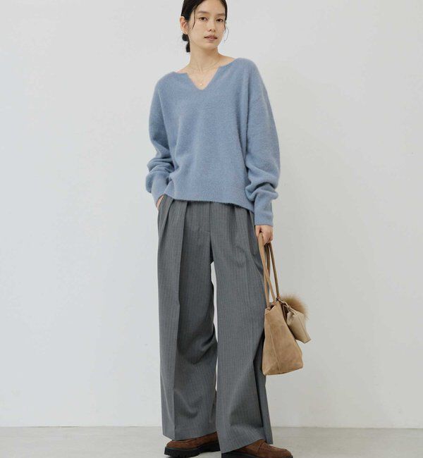  「【デコルテ美人ニット】ファーウールキーネックニット」|ニット・セーター|ブルー