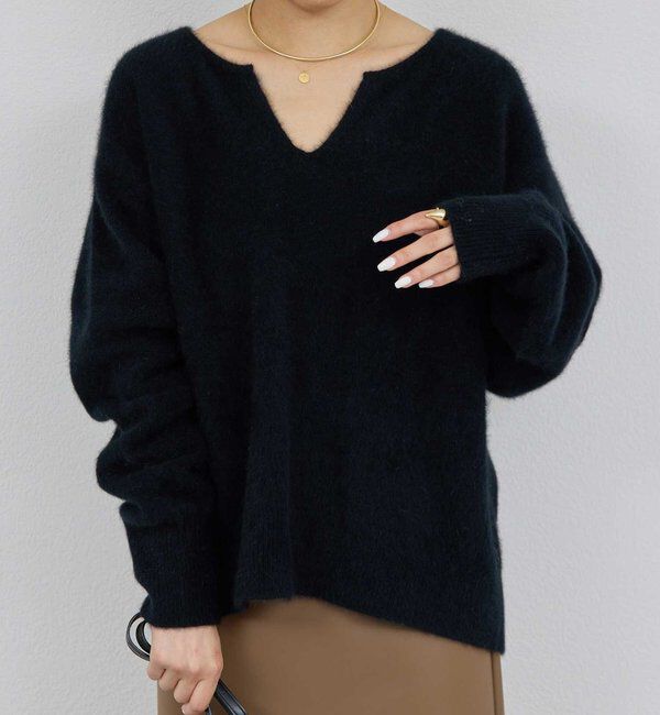  「【デコルテ美人ニット】ファーウールキーネックニット」|ニット・セーター|
