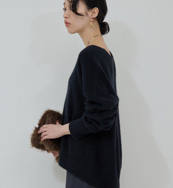  「【デコルテ美人ニット】ファーウールキーネックニット」|ニット・セーター|