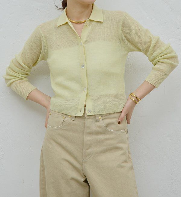  「【HERITANOVUM】【セットアップ対応】シアーリブポロニット」|ニット・セーター|レモンイエロー