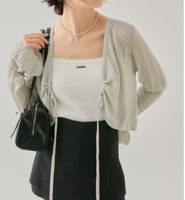  「透かしニットショートボレロ」|カーディガン|グレー